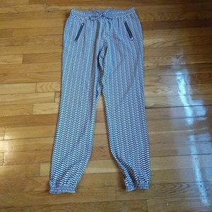 Pink and black patterned drapey joggers